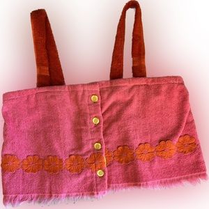 Vintage 70s fieldcrest towel buttoned pink floral top for bed and bath sz large